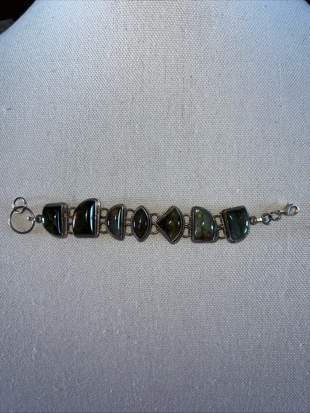 Sterling Silver Labradorite Multi-Stone Bracelet - Iridescent Green